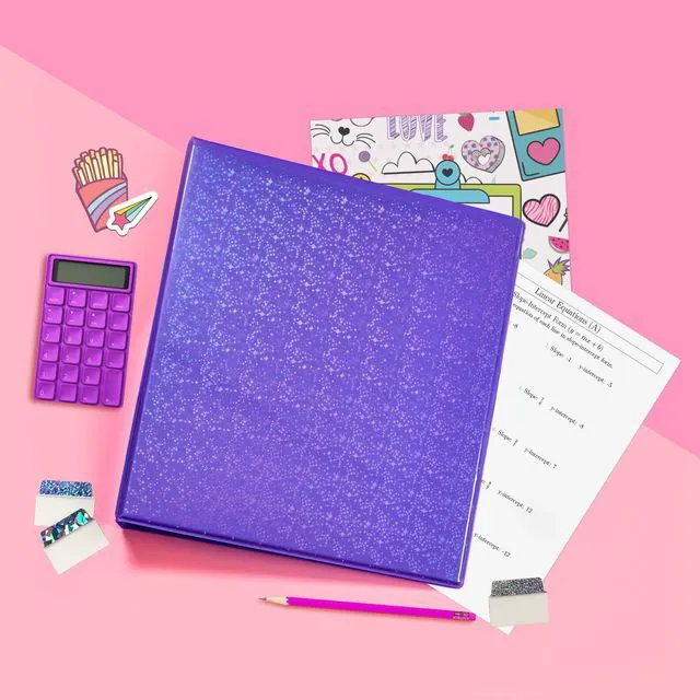 Alt view image 4 of 7 - Luxe Collection Durable Holographic 3 Ring Binder, Customizable View Cover, 1 Inch Round Rings, 1 Holographic Violet Binder (03226) (Pack of 6)