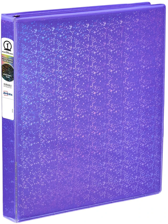 Alt view image 5 of 7 - Luxe Collection Durable Holographic 3 Ring Binder, Customizable View Cover, 1 Inch Round Rings, 1 Holographic Violet Binder (03226) (Pack of 6)