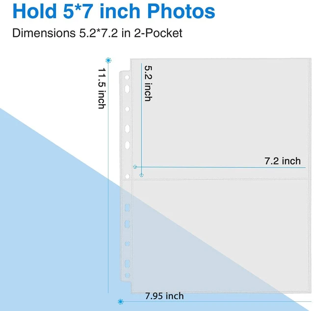 Alt view image 2 of 6 - 100 Pack 5x7 Photo Sleeves for 3 Ring Binder, Hold 400 Pictures Heavy Duty Plastic Binder Sleeves, Photo Album Refill Pages, Acid Free Archival Page Protector, Binder Inserts for Postcard