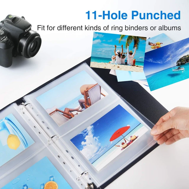 Alt view image 3 of 6 - 100 Pack 5x7 Photo Sleeves for 3 Ring Binder, Hold 400 Pictures Heavy Duty Plastic Binder Sleeves, Photo Album Refill Pages, Acid Free Archival Page Protector, Binder Inserts for Postcard