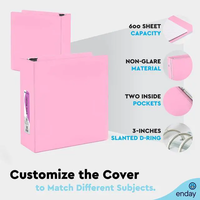Alt view image 6 of 7 - 3 Inch Binder, Pink - 3 Inch 3 Ring Binder, D-Ring Pastel with Clear View Cover for Letter Size 8.5 x 11'' Paper & 2 Inside Pockets, Ideal for School Supplies, Office, and Home