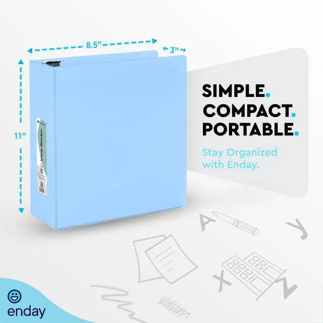 Alt view image 5 of 7 - 3 Inch Binder, Blue - 3 Inch 3 Ring Binder, D-Ring Pastel with Clear View Cover for Letter Size 8.5 x 11'' Paper & 2 Inside Pockets, Ideal for School Supplies, Office, and Home