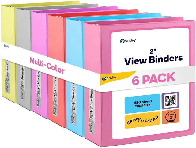 Main image of 2 inch 3 Ring Binder (6 Pack - Assorted Colors) Binder 2 inch with Clear View Cover and 2 Inside Pocket - for Letter Size 8.5 x 11'' Paper, Ideal for School Supplies, Office, and Home