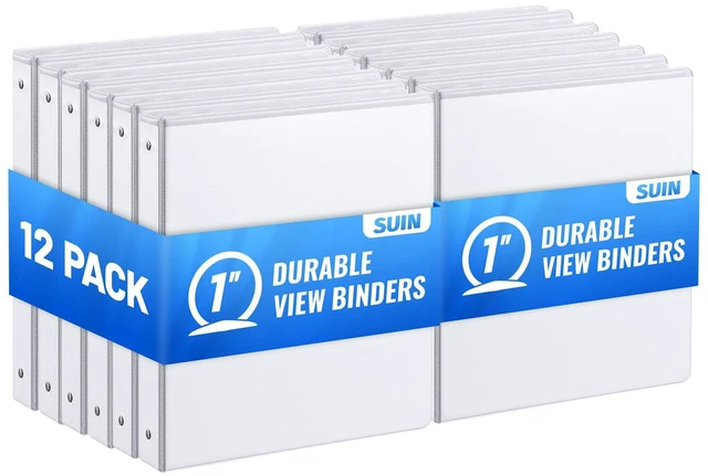 Main image of Bulk 12 Pack 1-inch 3 Ring Binders -Durable 1'' Binders with Roung Ring Binder, Large 200 Sheet Capacity, Fit 8.5" x 11" US Letter Size Paper, White (1'' White - 12 Packs)