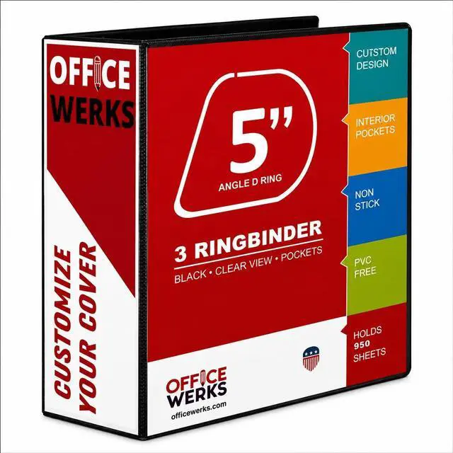 Main image of 3 Binders, 5" Capacity D-Rings, 8.5" x 11" Presentation Folder with Pockets, Durable Non-Stick Clear Cover for Documents, Files, Projects (Black)