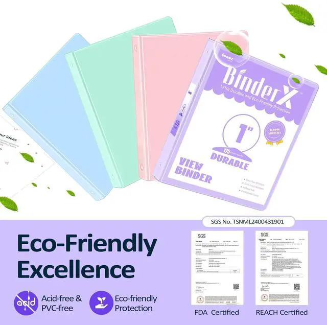 Alt view image 2 of 7 - 4 Pack 3 Ring Binders 1 Inch, 1" Three Round Ring Binder with Pockets Extra Durable, Eco-Friendly, PVC-Free, Reinforced Hinge, 700-Sheet Capacity, Interior Pockets, Customizable, School, Office