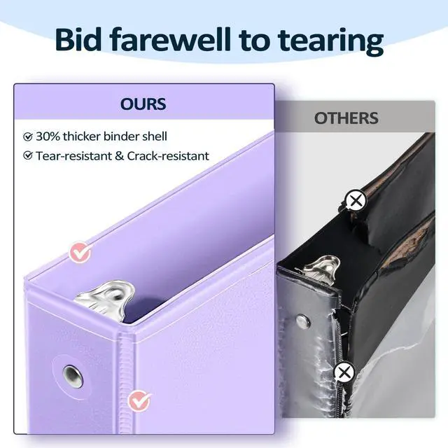 Alt view image 3 of 7 - 4 Pack 3 Ring Binders 1 Inch, 1" Three Round Ring Binder with Pockets Extra Durable, Eco-Friendly, PVC-Free, Reinforced Hinge, 700-Sheet Capacity, Interior Pockets, Customizable, School, Office