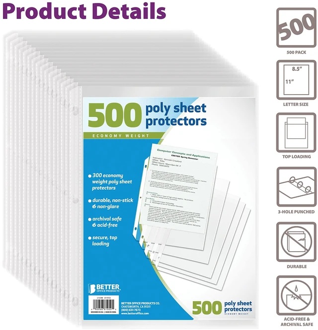 Alt view image 2 of 5 - Sheet Protectors, 500 Count
