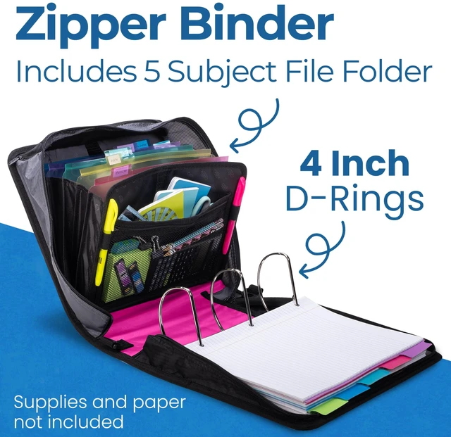 Alt view image 2 of 7 - it School Zipper Binder | 4-Inch D-Rings | 800-Sheet | D-186 Magenta King Sized Zip Tab, 5-Subject Expanding File Folder, Multiple Pockets, Storage Organizer, Shoulder Strap, Office