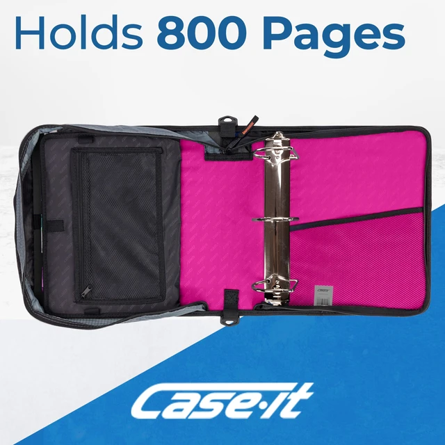 Alt view image 3 of 7 - it School Zipper Binder | 4-Inch D-Rings | 800-Sheet | D-186 Magenta King Sized Zip Tab, 5-Subject Expanding File Folder, Multiple Pockets, Storage Organizer, Shoulder Strap, Office