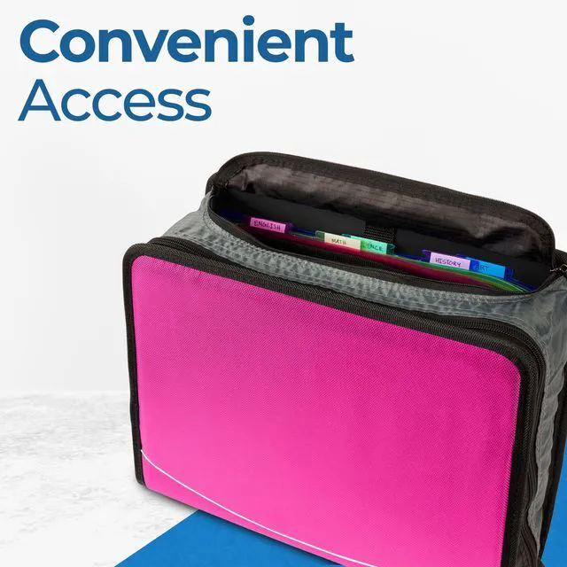 Alt view image 6 of 7 - it School Zipper Binder | 4-Inch D-Rings | 800-Sheet | D-186 Magenta King Sized Zip Tab, 5-Subject Expanding File Folder, Multiple Pockets, Storage Organizer, Shoulder Strap, Office