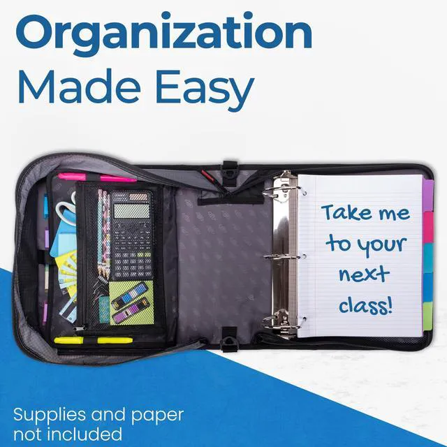 Alt view image 7 of 7 - it School Zipper Binder | 4-Inch D-Rings | 800-Sheet | D-186 Jet Black King Sized Zip Tab, 5-Subject Expanding File Folder, Multiple Pockets, Storage Organizer, Shoulder Strap, Office