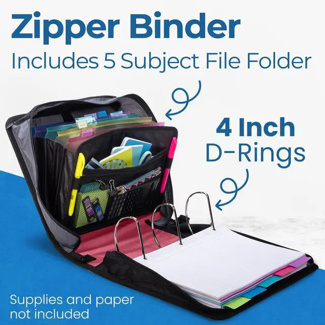 Alt view image 2 of 7 - it Zipper Binder | 4-Inch D-Rings | 800-Sheet | D-186 Fire Engine Red King Sized Zip Tab, 5-Subject Expanding File Folder, Multiple Pockets, Storage Organizer, Shoulder Strap, School & Office