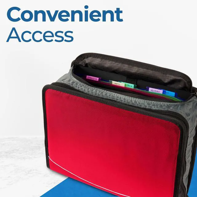 Alt view image 6 of 7 - it Zipper Binder | 4-Inch D-Rings | 800-Sheet | D-186 Fire Engine Red King Sized Zip Tab, 5-Subject Expanding File Folder, Multiple Pockets, Storage Organizer, Shoulder Strap, School & Office
