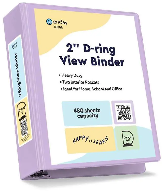 Main image of 2 Inch Binder, Purple - 2 Inch 3 Ring Binder, D-Ring Pastel with Clear View Cover for Letter Size 8.5 x 11'' Paper & 2 Inside Pockets, Ideal for School Supplies, Office, and Home