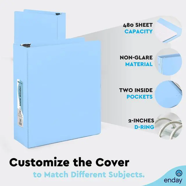 Alt view image 6 of 7 - 2 Inch Binder, Blue - 2 Inch 3 Ring Binder, D-Ring Pastel with Clear View Cover for Letter Size 8.5 x 11'' Paper & 2 Inside Pockets, Ideal for School Supplies, Office, and Home