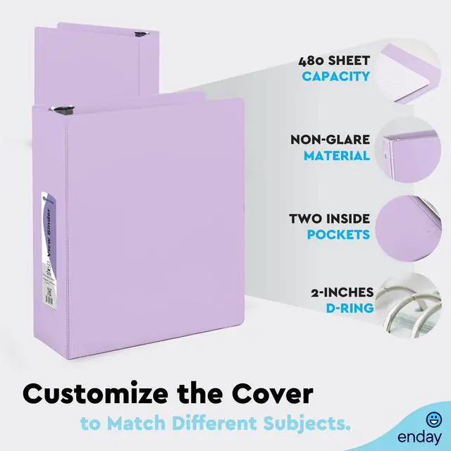Alt view image 5 of 6 - 2 Inch Binder, Purple - 2 Inch 3 Ring Binder, D-Ring Pastel with Clear View Cover for Letter Size 8.5 x 11'' Paper & 2 Inside Pockets, Ideal for School Supplies, Office, and Home