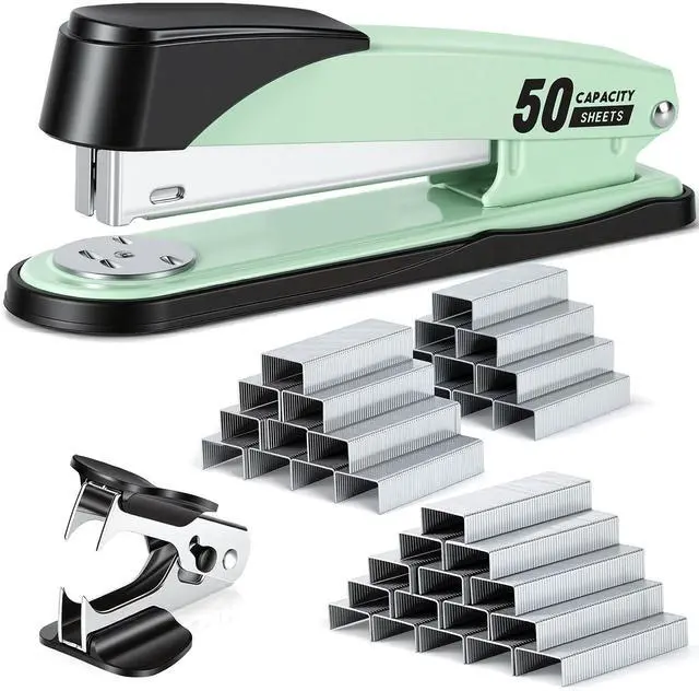 Main image of Stapler Heavy Duty, 2000 Staples and Staple Remover, Green 50 Sheet Capacity, No Jam, Full Strip, Non-Slip Office Stapler with Staples for Office, Classroom
