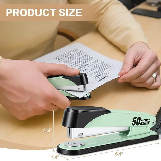 Alt view image 2 of 7 - Stapler Heavy Duty, 2000 Staples and Staple Remover, Green 50 Sheet Capacity, No Jam, Full Strip, Non-Slip Office Stapler with Staples for Office, Classroom
