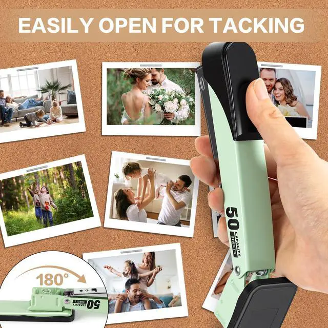 Alt view image 5 of 7 - Stapler Heavy Duty, 2000 Staples and Staple Remover, Green 50 Sheet Capacity, No Jam, Full Strip, Non-Slip Office Stapler with Staples for Office, Classroom