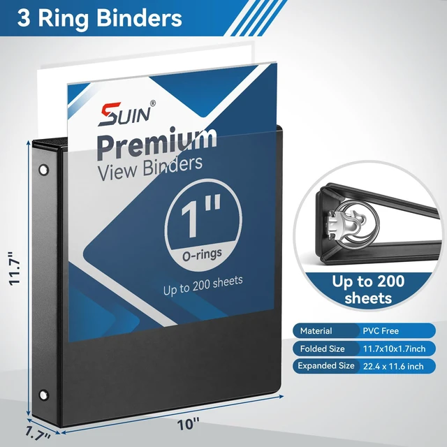 Alt view image 2 of 7 - 1-inch 3 Ring Binder with Durable -Premium 1'' Binders with 3 Roung Ring, Large 200 Sheet Capacity, Fit 8.5" x 11" US Letter Size Paper (1'' -Black 12 Packs)