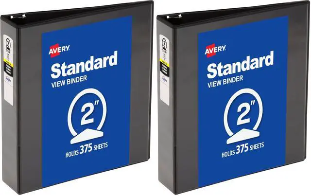 Main image of Standard View 3 Ring Binder, 2" Round Rings, 375-Sheet Capacity, 2.8 Inch Wide Spine, 1 Black Binder, Ideal for Lightweight Organization and Occasional Referencing (05730) (Pack of 2)