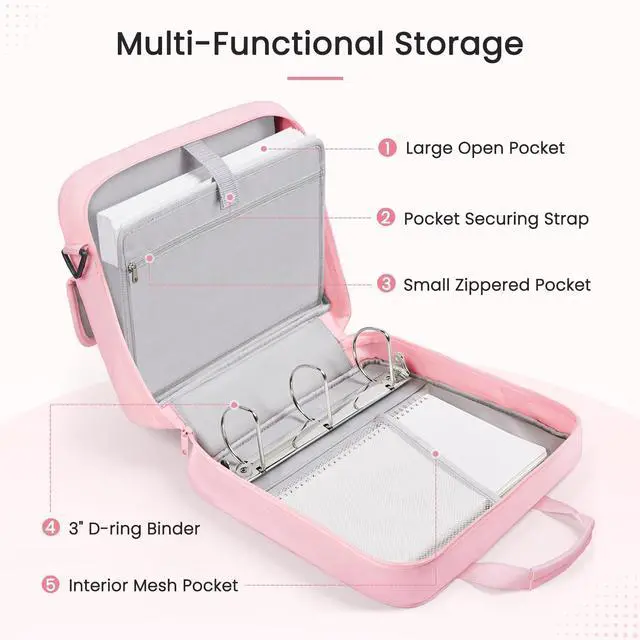 Alt view image 2 of 7 - Zipper Binder Bag, 3 Inch 3 Ring Binder with D-Ring, Holds 900 Sheets Cute School Binder with Shoulder Strap & Handle, Multi-Pocket Organizer for Middle School College Office Supplies, Purple