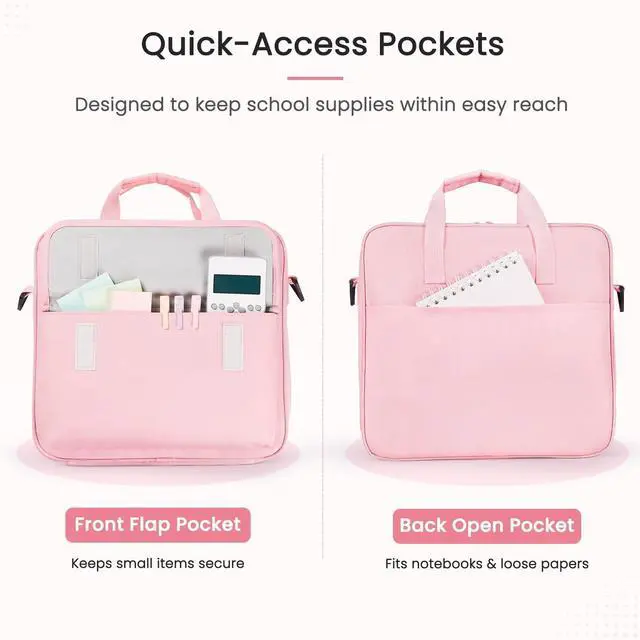 Alt view image 3 of 7 - Zipper Binder Bag, 3 Inch 3 Ring Binder with D-Ring, Holds 900 Sheets Cute School Binder with Shoulder Strap & Handle, Multi-Pocket Organizer for Middle School College Office Supplies, Purple