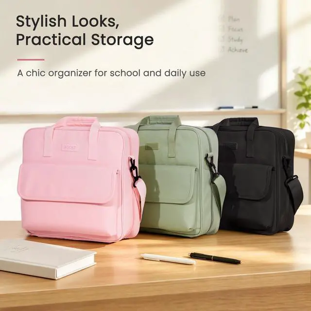 Alt view image 7 of 7 - Zipper Binder Bag, 3 Inch 3 Ring Binder with D-Ring, Holds 900 Sheets Cute School Binder with Shoulder Strap & Handle, Multi-Pocket Organizer for Middle School College Office Supplies, Purple