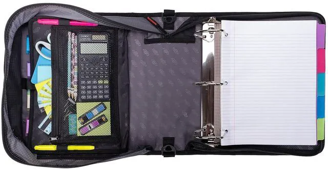 Alt view image 2 of 5 - it School Zipper Binder | 4-Inch D-Rings | 800-Sheet | D-186 Red King Sized Zip Tab, 5-Subject Expanding File Folder, Multiple Pockets, Storage Organizer, Shoulder Strap, Office