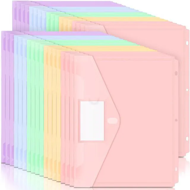 Main image of Binder Pocket, 36 Pack Super Heavyweight Plastic Binder Folders Tight Closure Binder Folders Side Loading, 3 Ring Binder Pocket, Binder Dividers with Pockets, Letter Size, Pastels Series
