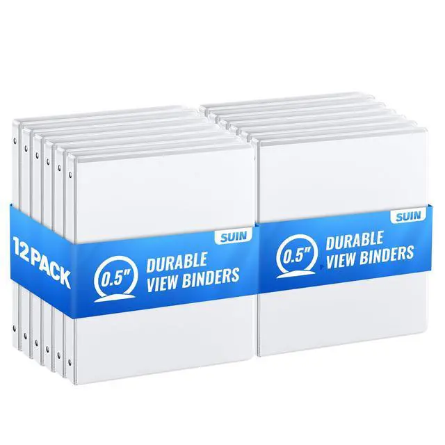 Main image of Bulk 12 Pack 0.5-inch 3 Ring Binders -Durable 1/2'' Binders with Roung Ring Binder, Large 100 Sheet Capacity, Fit 8.5" x 11" US Letter Size Paper, White (0.5'' White - 12 Packs)