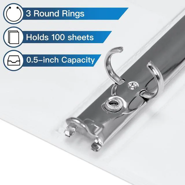 Alt view image 3 of 7 - Bulk 12 Pack 0.5-inch 3 Ring Binders -Durable 1/2'' Binders with Roung Ring Binder, Large 100 Sheet Capacity, Fit 8.5" x 11" US Letter Size Paper, White (0.5'' White - 12 Packs)