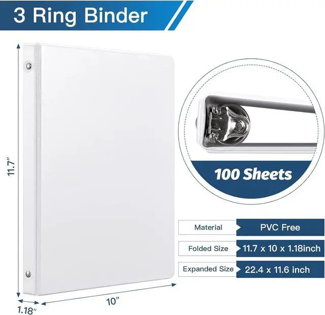 Alt view image 2 of 7 - Bulk 12 Pack 0.5-inch 3 Ring Binders -Durable 1/2'' Binders with Roung Ring Binder, Large 100 Sheet Capacity, Fit 8.5" x 11" US Letter Size Paper, White (0.5'' White - 12 Packs)