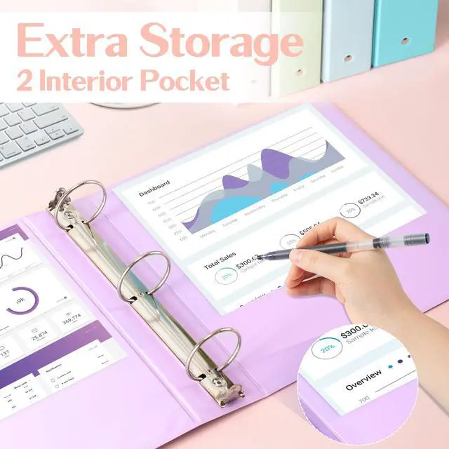 Alt view image 6 of 7 - 2-inch 3 Ring Binder 6 Pack,11" x 8.5" US Letter Size 2 inch Binders with 2 Interior Pockets, 450 Sheets Capacity,Assorted 6 Pastel Colors