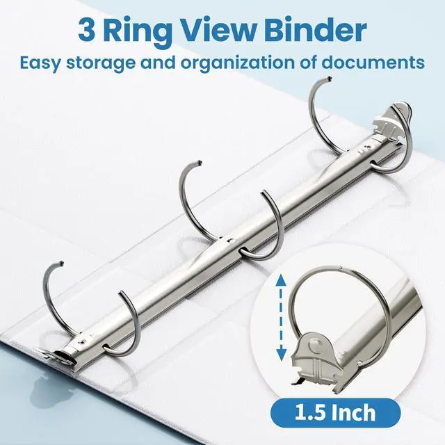Alt view image 3 of 7 - 3 Ring Binder 1.5 Inch 2 Pack, Clear View Three Ring PVC-Free (Fit 8.5x11 Inches) for School or Office Supplies, White