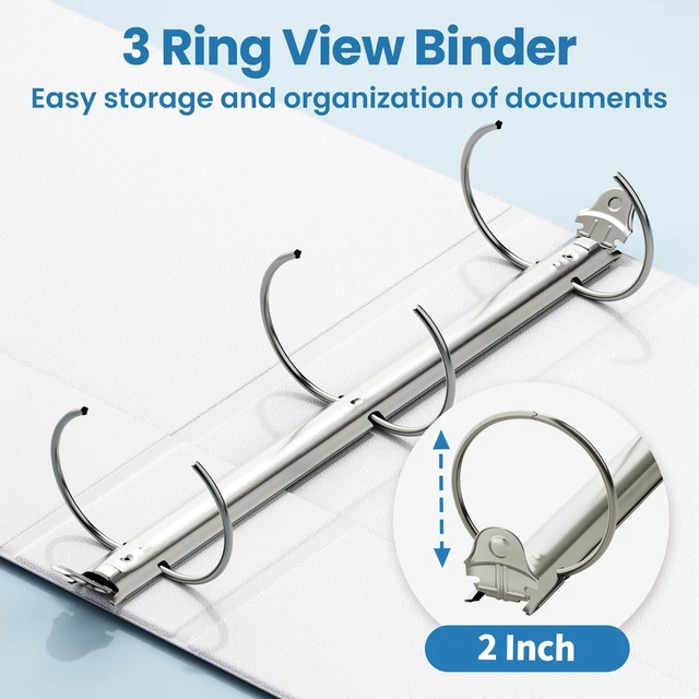 Alt view image 3 of 7 - 3 Ring Binder 2 Inch 2 Pack, Clear View Three Ring PVC-Free (Fit 8.5x11 Inches) for School or Office Supplies, White