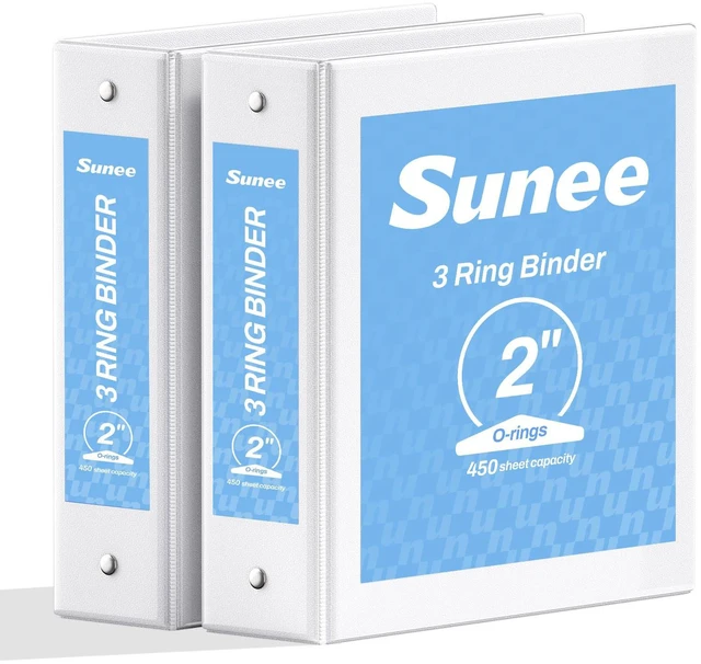 Main image of 3 Ring Binder 2 Inch 2 Pack, Clear View Three Ring PVC-Free (Fit 8.5x11 Inches) for School or Office Supplies, White
