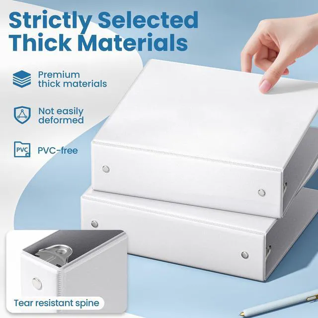 Alt view image 4 of 7 - 3 Ring Binder 2 Inch 2 Pack, Clear View Three Ring PVC-Free (Fit 8.5x11 Inches) for School or Office Supplies, White