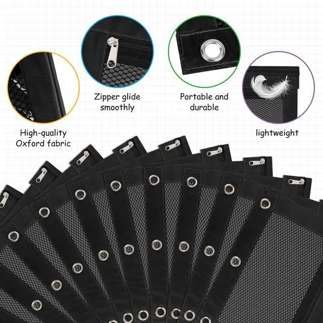 Alt view image 3 of 6 - 38 Pack Black Pencil Pouch for 3 Ring Binder Pencil Bags with Zipper Pencil Pouches Pencil Bags for Classroom bulk Pencil Box Pencil Case for Storing School Students Teacher Supplies