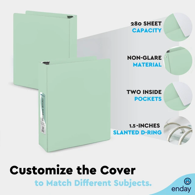 Alt view image 6 of 7 - 1.5 Inch Binder, Green - 1.5 Inch 3 Ring Binder, Round Ring Pastel with Clear View Cover for Letter Size 8.5 x 11'' Paper & 2 Inside Pockets, Ideal for School Supplies, Office, and Home
