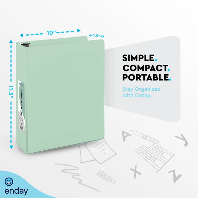 Alt view image 5 of 7 - 1.5 Inch Binder, Green - 1.5 Inch 3 Ring Binder, Round Ring Pastel with Clear View Cover for Letter Size 8.5 x 11'' Paper & 2 Inside Pockets, Ideal for School Supplies, Office, and Home
