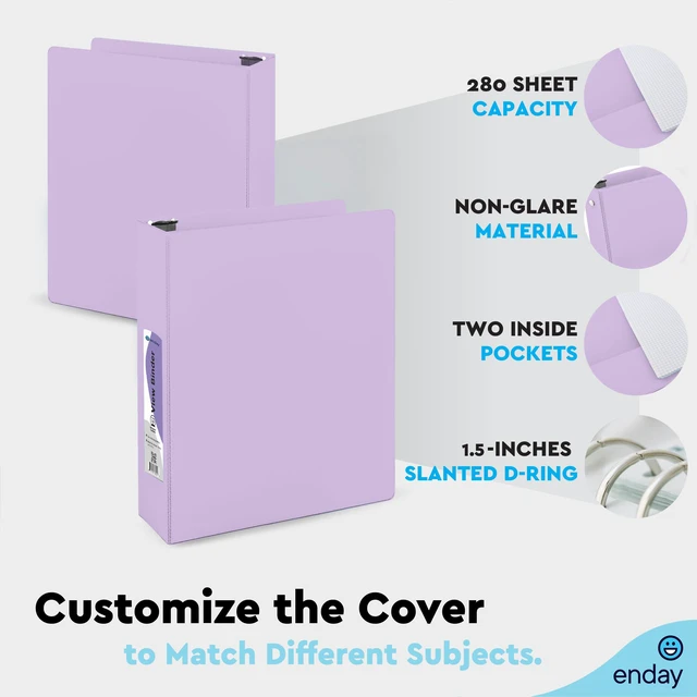 Alt view image 6 of 7 - 1.5 Inch Binder, Purple - 1.5 Inch 3 Ring Binder, Round Ring Pastel with Clear View Cover for Letter Size 8.5 x 11'' Paper & 2 Inside Pockets, Ideal for School Supplies, Office, and Home