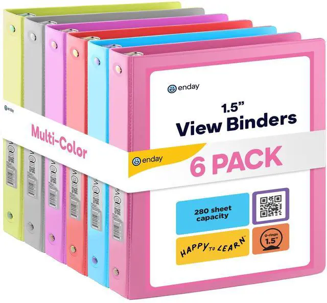 Main image of 1.5 Inch Binder (6 Pack - Assorted Colors) 3 Ring Binder 1.5 inch with Clear View Cover and 2 Inside Pocket - for Letter Size 8.5 x 11'' Paper, Ideal for School Supplies, Office, and Home