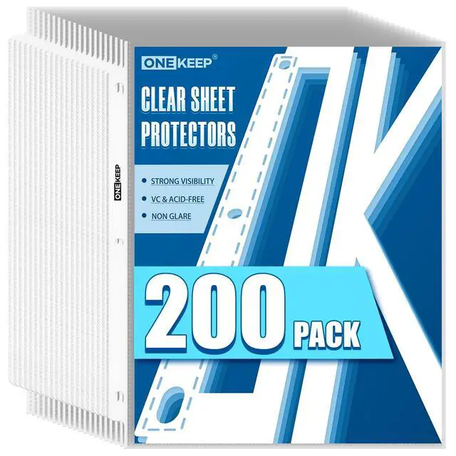 Main image of 200 Pack Sheet Protectors, Top Loading Reinforced 3-Hole Page Protectors for 3-Ring Binders, Fits Standard 8.5" x 11" Letter Size Paper, Perfect for Documents & Photos, Office Supplies