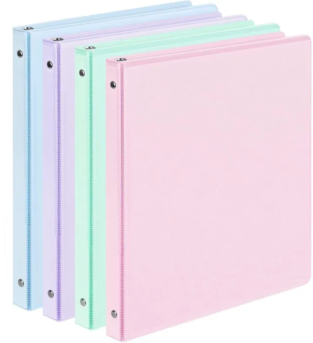 Main image of 4 Pack 3 Ring Binders 0.5 Inch, Three Round Ring Binder with Pockets Extra Durable, Eco-Friendly, PVC-Free, Reinforced Hinge, 400-Sheet Capacity, Interior Pockets, Customizable, School, Office