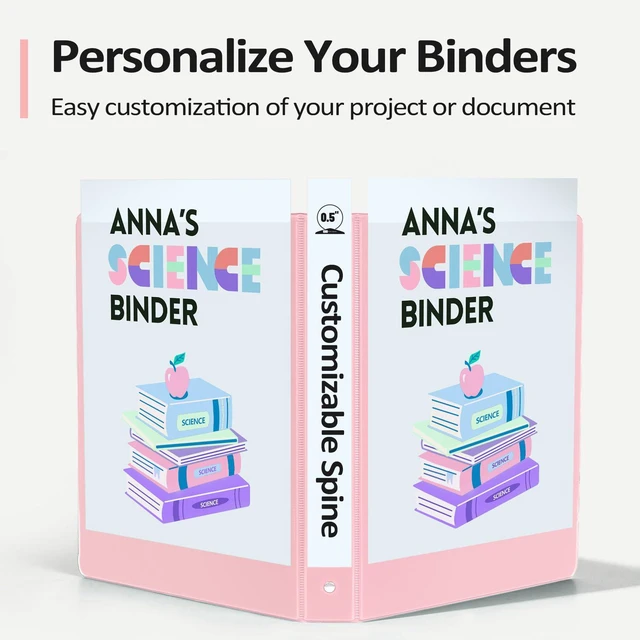 Alt view image 4 of 7 - 3 Ring Binders 1/2 Inch 6 Pack, 0.5" Three Ring Binder with Pockets Extra Durable, Eco-Friendly, PVC-Free, Reinforced Hinge, 600-Sheet Capacity, Interior Pockets, Customizable, School, Office