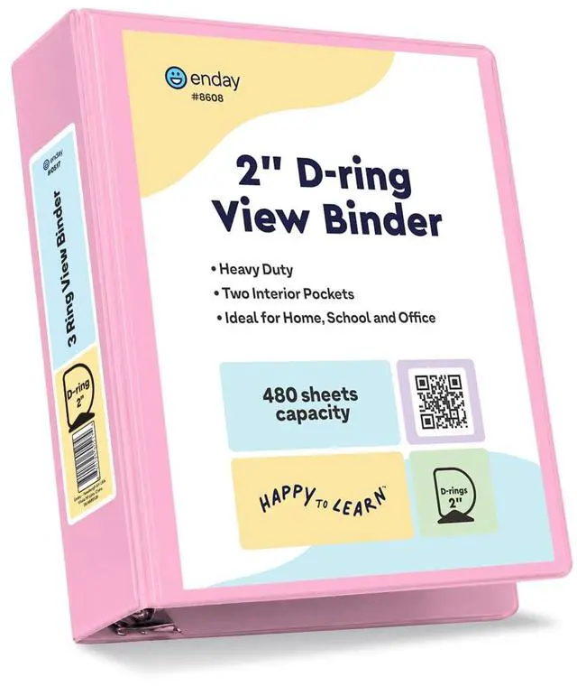 Main image of 2 Inch Binder, Pink - 2 Inch 3 Ring Binder, D-Ring Pastel with Clear View Cover for Letter Size 8.5 x 11'' Paper & 2 Inside Pockets, Ideal for School Supplies, Office, and Home