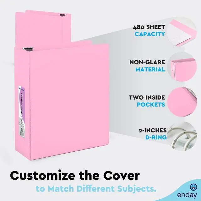 Alt view image 5 of 6 - 2 Inch Binder, Pink - 2 Inch 3 Ring Binder, D-Ring Pastel with Clear View Cover for Letter Size 8.5 x 11'' Paper & 2 Inside Pockets, Ideal for School Supplies, Office, and Home