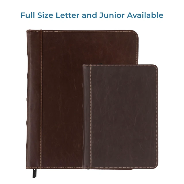 Alt view image 3 of 7 - Vintage Zippered Leather Binder, 1 Inch Round Ring, Letter Size 8.5x11 Documents, Contrast Stitching, Professional Organizer Portfolio, Planner, Brown